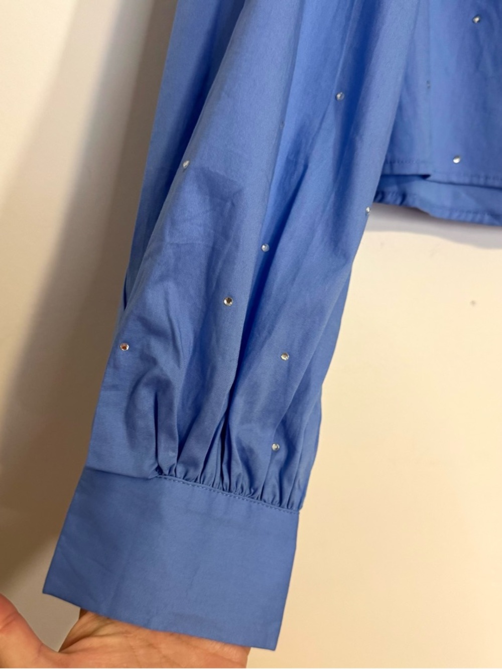 Jason Wu Blue Rhinestone Cropped Button Down Blouse Luxury Designer Poplin Small - Picture 8 of 10